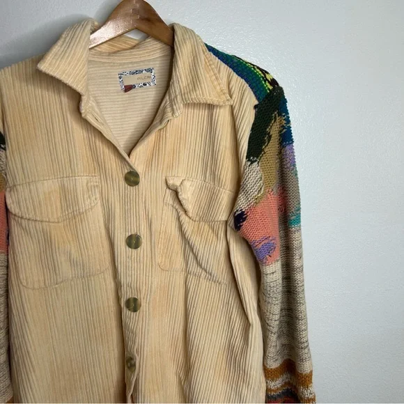 Anthropologie Pilcro Crochet Sleeve Multicolor Button Down Shacket Size M - Picture 9 of 16